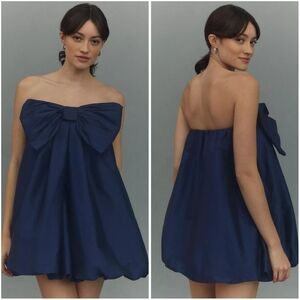 NWT BHLDN Anthropologie Livia Strapless Bow Tent Mini Dress in Navy Blue…